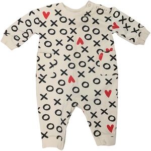HANNA ANDERSSON Tic Tac Toe Long Sleeve XO Romper Organic Cotton - 6-12M